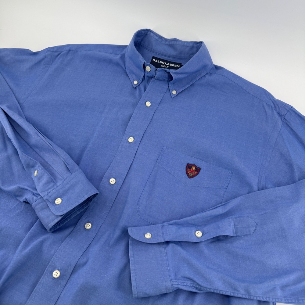 Ralph Lauren Golf Tilden Shirt Mens Large Blue Oxford Cotton Button‎ Down Crest